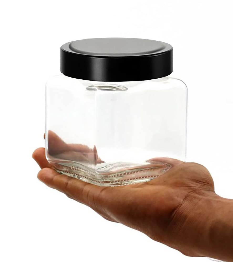 CLOUDMART Piramal Glass Square Clear Jars & Containers for Kitchen Pantry, Snacks, Masala, Honey, Pickles, Cookies, Dry Fruits,S